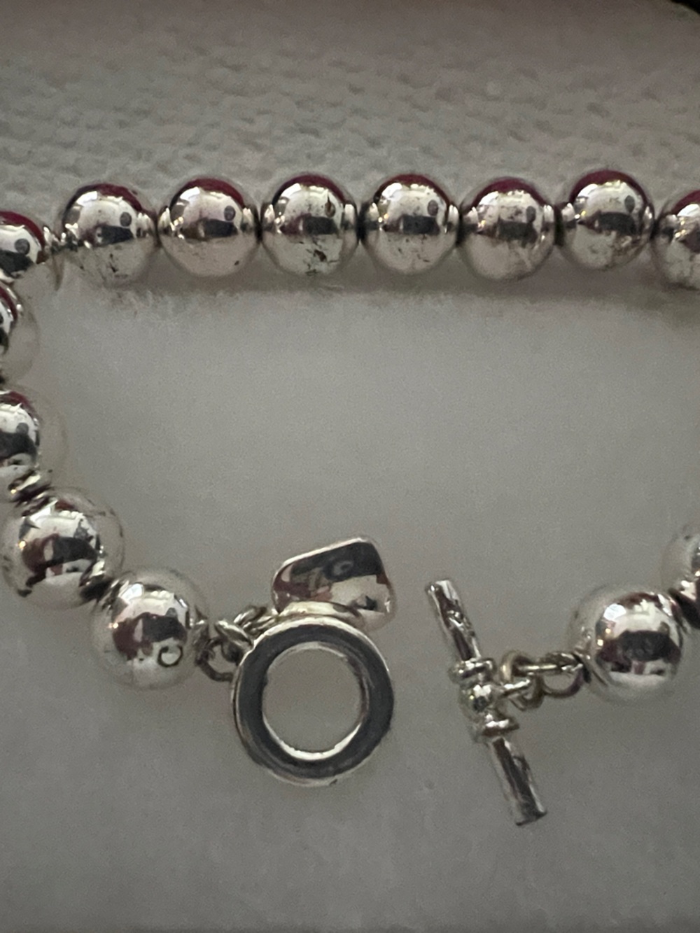 Polished Silver Beaded Toggle Bracelet